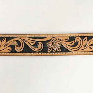 Luxury <b>Western</b> Leather Tooling <b>Belt</b> Hand Carved Cowboy Leaf Pattern with Heavy Floral Brass Buckle Custom Length tooled <b>belt</b> - Product Image 5