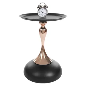 Modern Round Metal Side <b>Table</b> with Black Top and <b>Copper</b> Base for Living Room Decor - Product Image 5