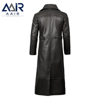 Manteau long en cuir véritable pour homme, respirant, coupe régulière, coupe-vent, pour tenue décontractée ou formelle