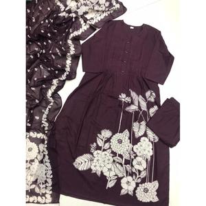 BRODERIE EN COTON IMPRIMÉ FANTAISIE DESSUS DE TRAVAIL AVEC DUPATTA VIN - Product Image 3