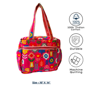 Premium Cotton Jaipur Block Print Nappy <b>Bag</b> Quilted Baby Organizer Eco Friendly Durable Zip Closure Casual Outing Travel Ready - Product Image 3
