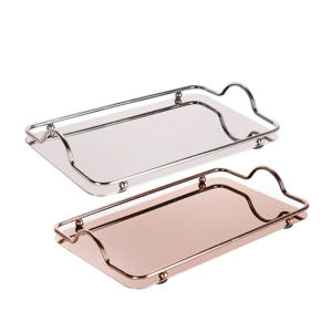 Modern Moroccan Gold Plated Oval <b>Storage</b> <b>Tray</b> With Cutout Design For Tableware Serving - Product Image 5
