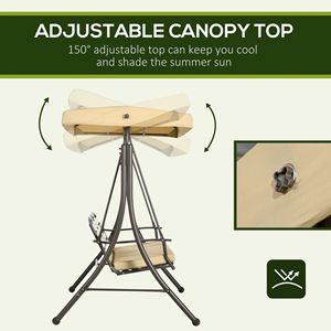 Dondolo da Giardino a 3 Posti Impermeabile con Tettuccio Parasole Regolabile, Design a Doghe per Soggiorno, Portico e Giardino - Product Image 5