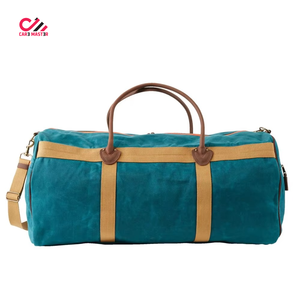 CARE MASTER Men's Canvas Duffel Bag Teal with <b>Brown</b> Straps 50-70L Capacity Soft Shell Travel Bag with Zipper Pocket - Product Image 4