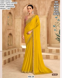 Sari traditionnel en soie brodée Aafreen Cutdana, en mousseline, anti-humidité et infroissable, idéal pour les mariages, les fêtes d'été et d'hiver - Product Image 3
