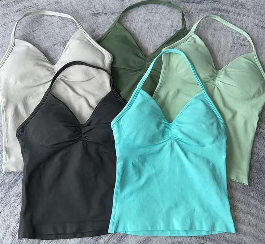 High Support Longline Crisscross Straps Lace Scoop Neck Custom Logo Backless Yoga Tank Top Built-in Removable Strappy