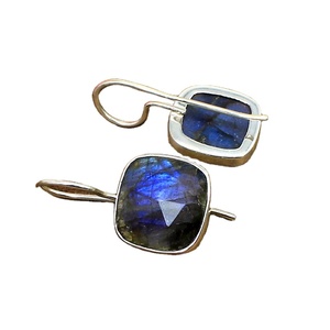 Natural Labradorite Faceted Cushion Shape Earrings 925 Sterling <b>Silver</b> Gemstone Earrings Boho Fashion Jewelry For Women Handmade - Product Image 1