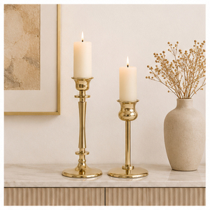 Luxury <b>Brass</b> Gold <b>Candlestick</b> <b>Holder</b> Set Vintage Style Metal Pillar Candle Stands for Romantic Home Living Room Decor - Product Image 6