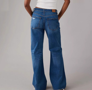 Women's Jeans Dark Blue Mid Waist Straight <b>Denim</b> Pants Women Autumn Summer Style Loose Fit Vintage Washed Slim Ripped Digital - Product Image 3