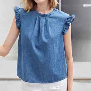 Top Corto de Mezclilla para Mujer, Marca Solid International, con Logotipo Frontal, Sin Mangas, Transpirable, Ecológico, Estilo Veraniego, Corte Regular - Product Image 6