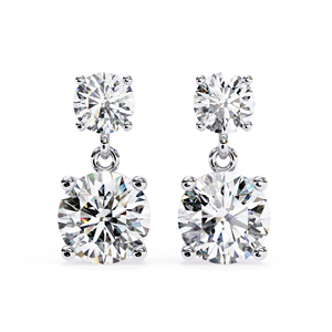 Boucles d'oreilles pendantes en moissanite 3,7 CTW, pierres rondes de 7,2 mm et 4,8 mm, or massif 18 carats, alternative brillante au diamant - Product Image 1
