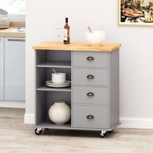 Carrello da Cucina Grande con Piano di Lavoro, Tavolo Laterale e Cassetti, su Ruote, per Sala da Pranzo e Cucina - Product Image 3
