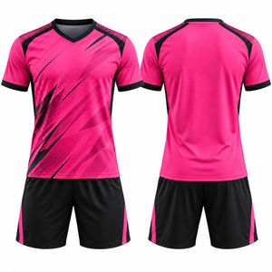 Ensemble de maillots de football personnalisés pour hommes, rouge et noir, col en V, tissu respirant, kit uniforme de football avec short - Product Image 2