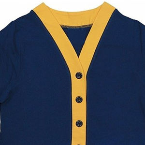 Vêtements personnalisés pour hommes, pull en coton tricoté uni bleu marine et or, OEM ODM, hiver, décontracté, logo sur le devant - Product Image 5
