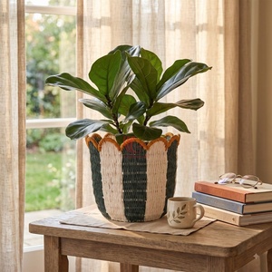 Woven <b>Straw</b> Storage <b>Basket</b> Flower Shape Striped Organizer Bin for Living Room Nursery Bathroom - Product Image 3