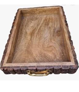 Plateau de service en bois artisanal, plateau rectangulaire en bois massif naturel pour les aliments, les collations, le petit-déjeuner, la cuisine, la table à manger, la décoration de la maison - Product Image 5