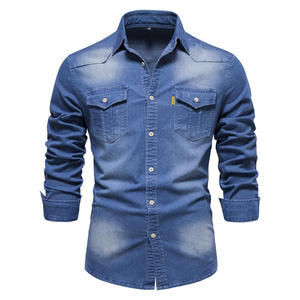 Nueva Camisa Vaquera de Algodón para Hombre, Corte Regular, Doble Botonadura, Manga Larga, Estilo Vaquero Lavado Ácido, Ecológica y de Secado Rápido - Product Image 1