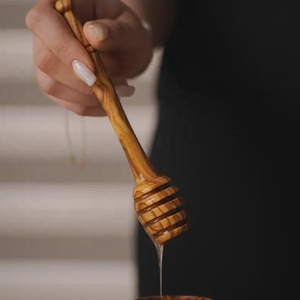 Handcrafted Olive Wood Honey Dipper | Rustic Kitchen Wand Tunisian Wood Camping Use <b>Mirror</b> Long Handle Custom Capacity - Product Image 3