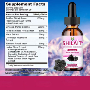 Gotas líquidas de shilajit del Himalaya natural OEM y ODM con extracto de maca de raíz de cúrcuma de ginseng, admite energía, resina de shilajit de 1000mg - Product Image 2