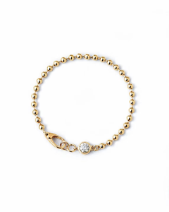 Classic 925 Sterling <b>Silver</b> 10K <b>Solid</b> Gold Lab Grown Diamond 5mm 0.5ct Round cut Bezel set Diamond <b>Bracelet</b> Bead Chain Bangle - Product Image 3