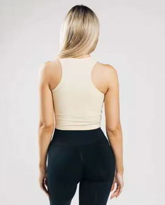 94%Cotton6%Spandex Scoop Neckline Sleeveless Racerback Style Long Line Women Breathable Fitted Performance Crop Tank <b>Top</b> - Product Image 4