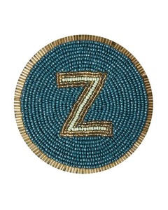 Round Beaded Resin Coaster with Letter Z Blue Gold Trim Modern Style <b>Waterproof</b> Durable Promotional Gift - Product Image 1