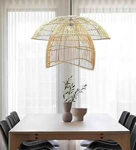 Modern Handmade Bamboo Pendant <b>Light</b> Natural Rattan Hanging Lamp <b>Boho</b> <b>Ceiling</b> Chandelier Woven Dome Pendant <b>Light</b> - Product Image 6