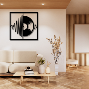 Arte de Pared Metálico Minimalista Moderno con Diseño de Disco de Vinilo, Silueta de Onda Sonora, Escultura Decorativa de Hierro Cortada con Láser para el Hogar o Estudio Musical - Product Image 4
