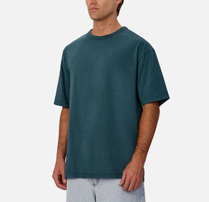 Camiseta transpirable extragrande color verde azulado oscuro, informal, estilo urbano, esencial, de algodón, diseño liso, para hombre. - Product Image 3