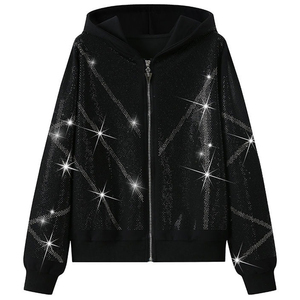 Rhinestone Sparkle <b>Tracksuit</b> Set Women Zip Up Hoodie and Jogger Pants Luxury Shiny Streetwear Two Piece Outfit - Product Image 2