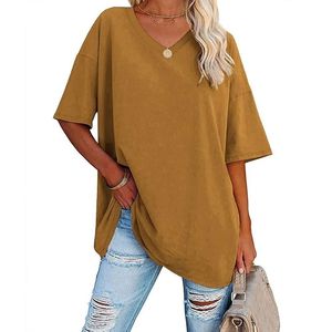Camisetas de mujer transpirables estilo streetwear al por mayor, clásicas, oversize, con cuello en V, holgadas e informales para damas. - Product Image 1