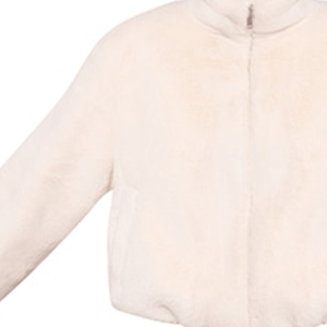 Abrigo Corto Estilo Bomber de Piel Sintética Rexine Blanca, Cuello en V, Cierre Frontal con Cremallera, Ribete Elástico, Lujoso, Reversible, para Primavera - Product Image 3