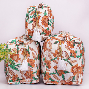 Handmade Eco-Friendly Cotton Toiletries <b>Bag</b> Zipper Closure Large Capacity Lightweight Cosmetic Pouch Bohemian Fashionable Prints - Product Image 2