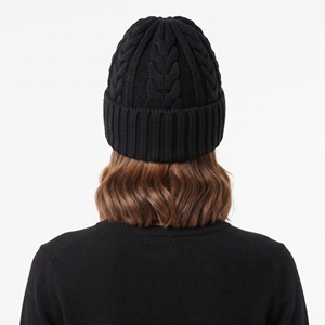 Bonnet unisexe personnalisé en tricot torsadé, épais, en laine et acrylique, noir, pour l'hiver, doux et chaud, idéal pour le ski, les activités de plein air et l'usage quotidien - Product Image 6