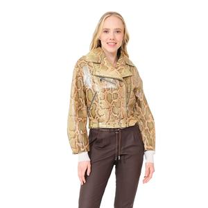 Chaqueta de cuero de motorista de piel de oveja de invierno para mujer, cierre de cremallera genuina, a prueba de viento, transpirable, tela de Animal en relieve, venta al por mayor - Product Image 5