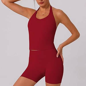 Conjunto de Shorts de Yoga Sólidos para Mujer y Top Corto sin Mangas, Tela Suave y Cómoda, Ajuste Elástico, Secado Rápido, Antibacteriano, para Actividades al Aire Libre - Product Image 1