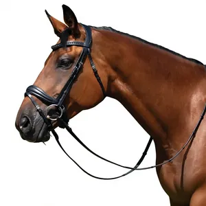 Bridon Snaffle avec têtière anatomique et muserolle de saut rembourrée en cuir souple, style anglais, fait main pour chevaux - Product Image 3