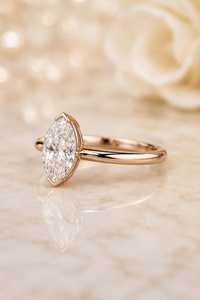 Lab Grown 1.02CT Marquise Cut Diamond Signet Bezel Set <b>Ring</b> 14K Solid Yellow Gold Fine Engagement <b>Proposal</b> Gift For Lovers Charm - Product Image 2