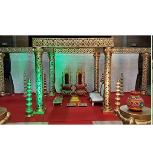 ซุ้มแต่งงานอินเดียแกะสลักสีทอง ซุ้มแต่งงานอินเดียแบบฟิจิ พร้อมทางเดินเข้า ซุ้มแต่งงานแบบกำหนดเองพร้อมเสาทางเดิน - Product Image 1