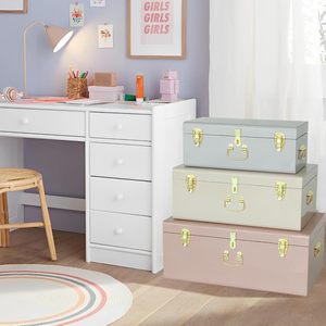 Stackable Metal Storage Trunks Nested Set of 3 Colorful Steel <b>Memory</b> Chests with Gold Accents for Blankets Toys and <b>Keepsakes</b> - Product Image 4