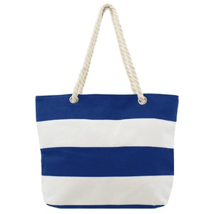Bolso de hombro de lona con asas de cuerda para mujer, bolsa de mano de algodón a rayas para compras - Product Image 4