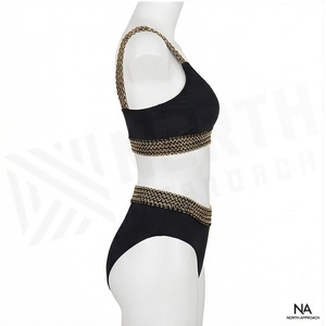Ensemble bikini 2 pièces noir pour femme NORTH APPROACH avec broderie chaîne dorée, bas taille haute et haut à encolure dégagée - Product Image 3