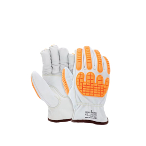 Cow Goat Sheep Grain Leather Driver Work Gloves With Tpr Impact Anti-Vibrate Cut 5 Reinforced Palm <b>for</b> More Power and Protection - Product Image 1