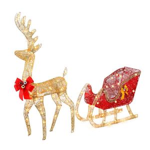 74*20*120cm 30.00V 3.60W Renne doré avec traîneau, structure en fer, fil de coton, poudre d'oignon vert, décoration de renne pour cour - Product Image 5