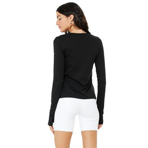 T-shirts pour femmes de haute qualité, couleur unie, coupe décontractée, design personnalisé, col rond, t-shirts élégants à manches longues - Product Image 2