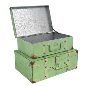 Ensemble de coffres de rangement en métal vert antique avec finition rustique pour une présentation décorative à la maison - Product Image 1