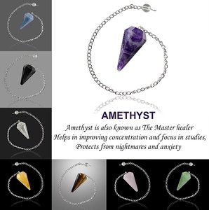 Péndulo de Reiki de Cristal de Amatista Natural para Equilibrio de Chakras con Cadena Plateada, Gema Facetada para Radiestesia y Meditación, Venta al por Mayor - Product Image 4
