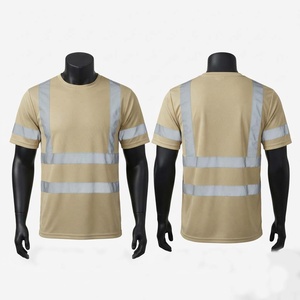 เสื้อยืดทำงานผ้าฝ้าย/ใยไผ่พรีเมียม ระบายอากาศได้ดี สีกากี แถบสะท้อนแสง แขนสั้น พิมพ์ลายดิจิตอลด้านหน้าตามสั่ง - Product Image 1
