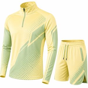 Men's Quarter-<b>Zip</b> Pullover Shorts Set Solid Knitted 100% Polyester Breathable Quick Dry Sporty 180g Spring Wear - Product Image 5