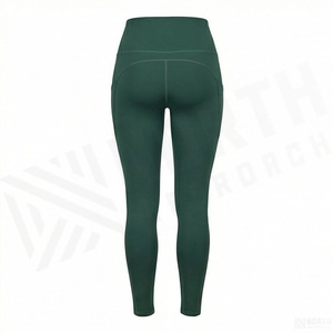 High Waist Full Length Women's <b>Leggings</b> Solid <b>Green</b> Stretch Breathable Seamless Sporty Knitted With Pockets All Seasons - Product Image 2